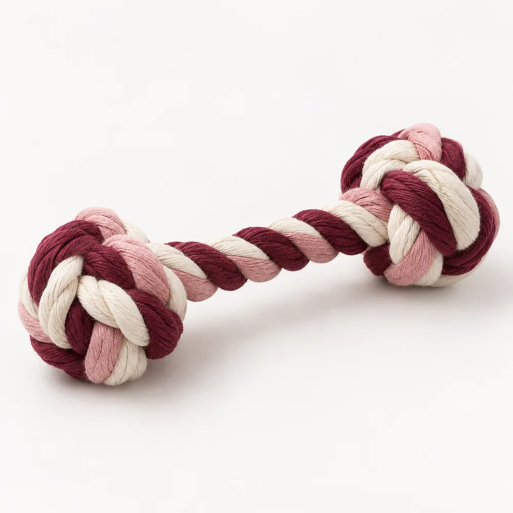 Mordillo de cuerda bordó, rosa y crema con nudos